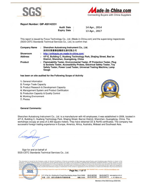 SGS Certificate